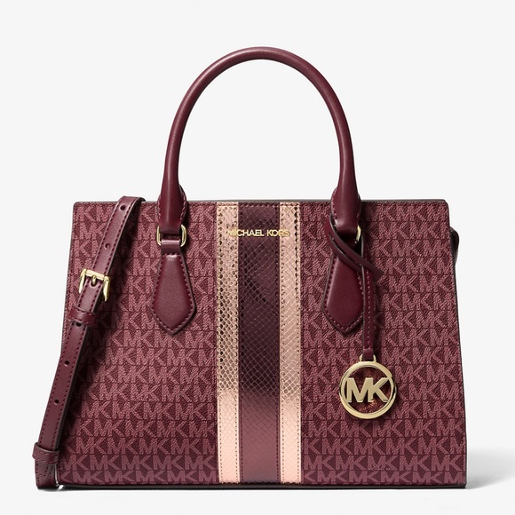 Michael Kors Handbags - Michael Kors Sheila Medium Signature Logo and Metallic Satchel Crossbody…